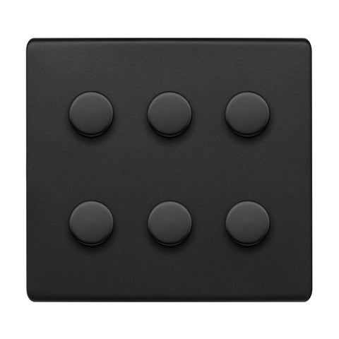 Screwless Matt Black 6 Gang 2 Way Intelligent Trailing Dimmer Switch