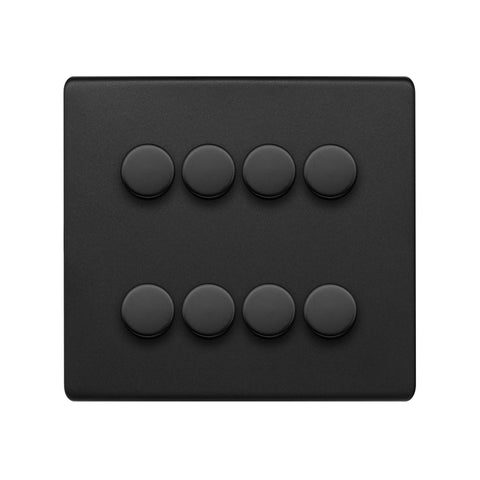 Screwless Matt Black 8 Gang 2 Way Intelligent Trailing Dimmer Switch 