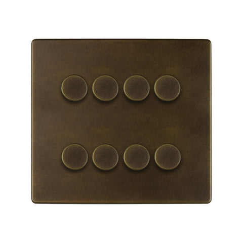 Screwless Vintage Brass 8 Gang 2 Way Intelligent Trailing Dimmer Light Switch - SE Home