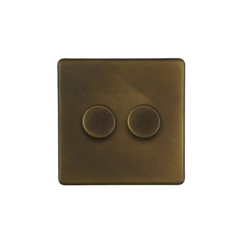 Screwless Vintage Brass 2 Gang 400W LED Dimmer Light Switch