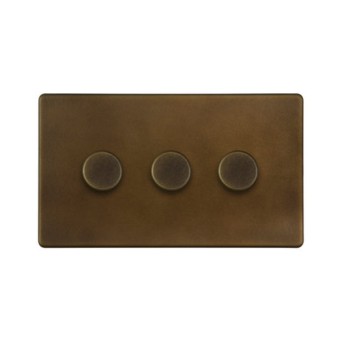 Screwless Vintage Brass 3 Gang 400W LED Dimmer Light Switch - SE Home