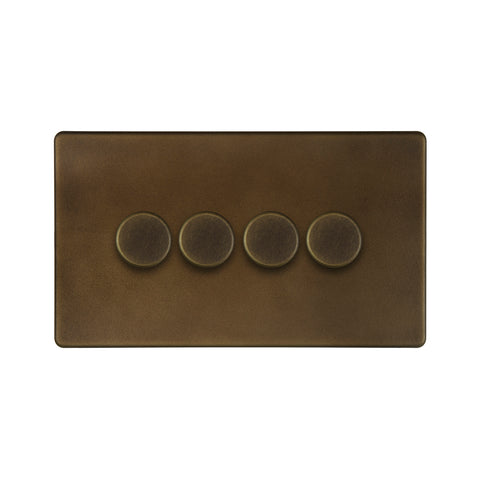 Screwless Vintage Brass 4 Gang 400W LED Dimmer Light Switch - SE Home