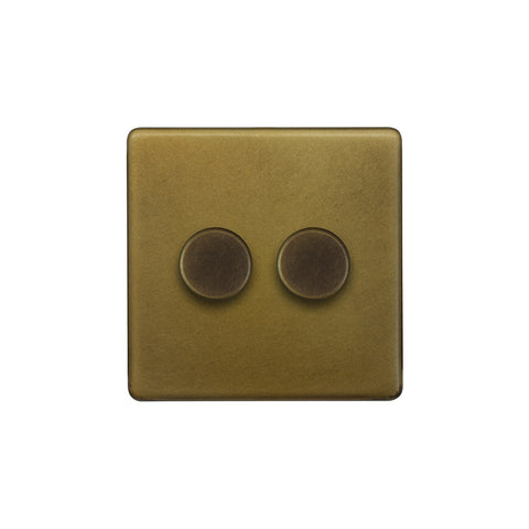 Screwless Old Brass 2 Gang 1000W DC1-10V Dimmer Light Switch