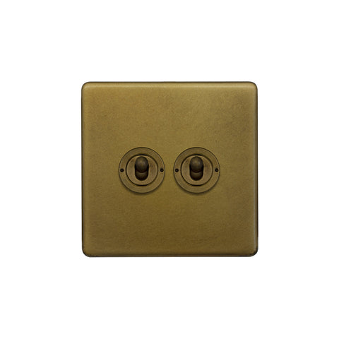Screwless Old Brass 2 Gang 2 Way Toggle Light Switch