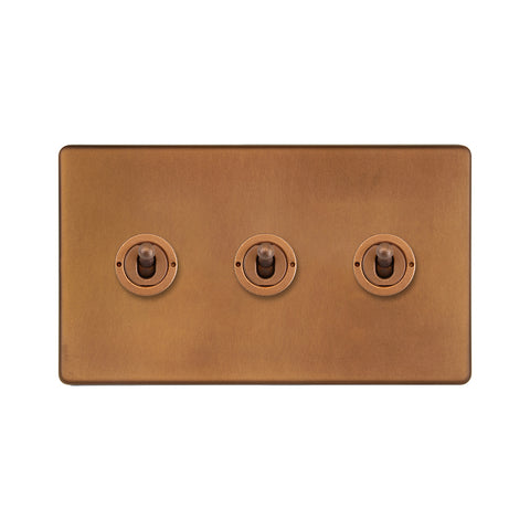 Screwless Antique Copper 3 Gang 2 Way Toggle Light Switch 