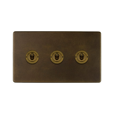 Screwless Vintage Brass 3 Gang 2 Way Toggle Light Switch - SE Home