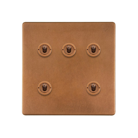 Screwless Antique Copper 5 Gang Toggle Light Switch 20A 2 Way - SE Home