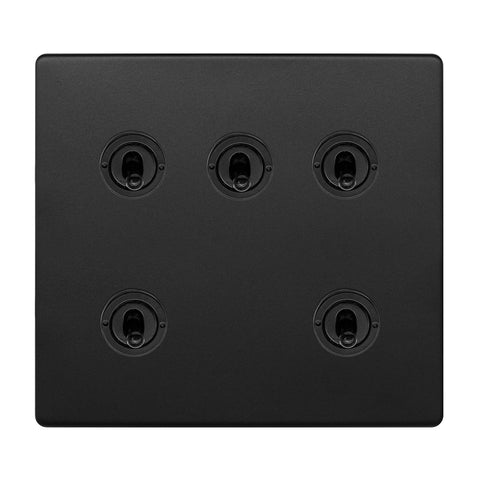 Screwless Matt Black 5 Gang Toggle Light Switch 20A 2 Way 