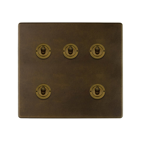 Screwless Vintage Brass 5 Gang Toggle Light Switch 20A 2 Way - SE Home