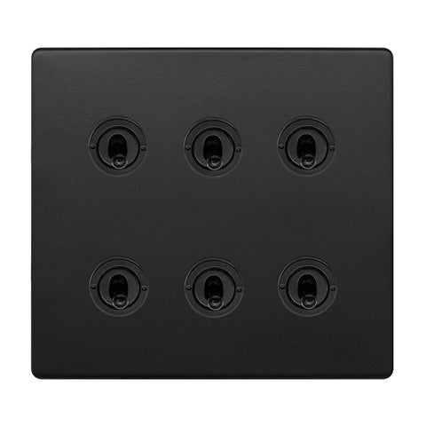 Screwless Matt Black 6 Gang Toggle Light Switch 20A 2 Way 