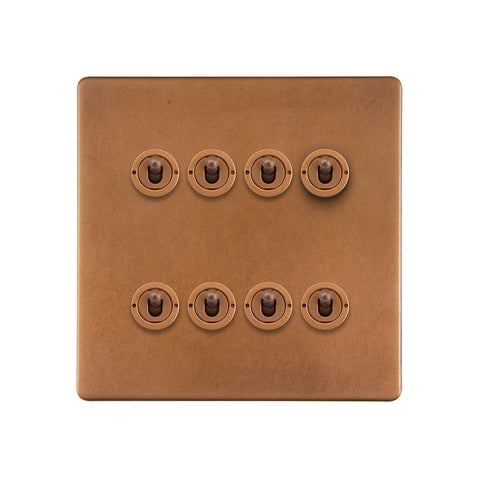 Screwless Antique Copper 8 Gang Toggle Light Switch 20A 2 Way - SE Home