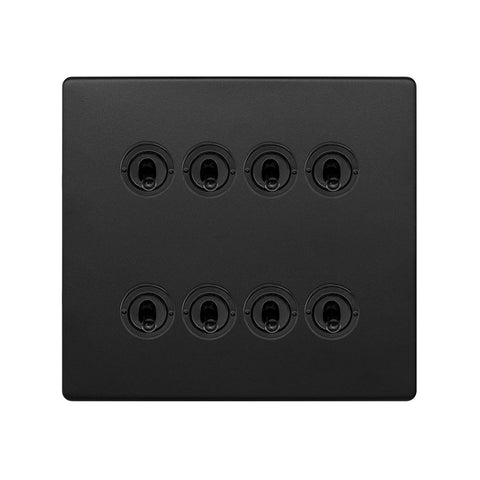 Screwless Matt Black 8 Gang Toggle Light Switch 20A 2 Way 