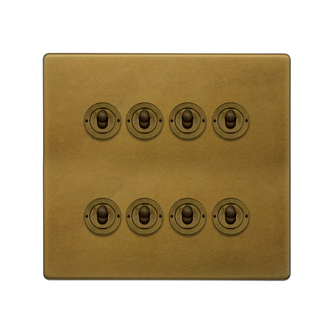 Screwless Old Brass 8 Gang Toggle Light Switch 20A 2 Way - SE Home