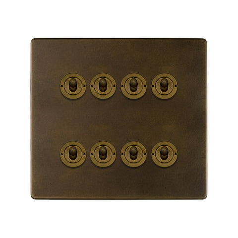 Screwless Vintage Brass 8 Gang Toggle Light Switch 20A 2 Way - SE Home