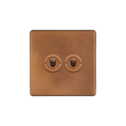 Screwless Antique Copper 2 Gang Intermediate Toggle Light Switch - SE Home