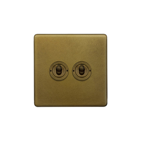 Screwless Old Brass 2 Gang Intermediate Toggle Light Switch - SE Home