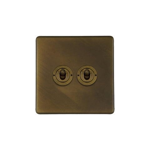 Screwless Vintage Brass 2 Gang Intermediate Toggle Light Switch - SE Home