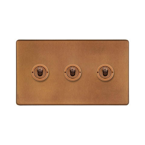 Screwless Antique Copper 3 Gang Intermediate Toggle Light Switch