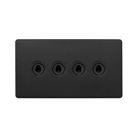Screwless Matt Black 20A 4 Gang Intermediate Toggle Light Switch - SE Home