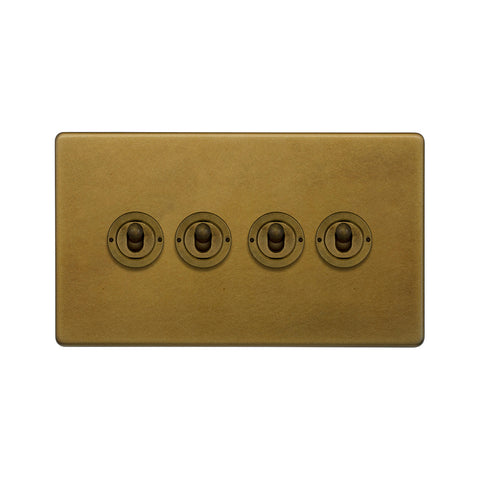Screwless Old Brass 4 Gang Intermediate Toggle Light Switch - SE Home
