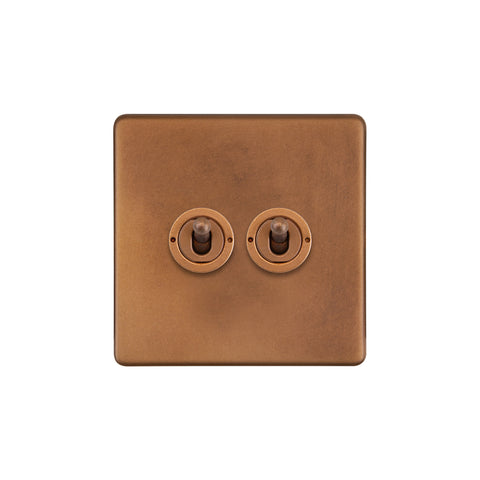 Screwless Antique Copper 2 Gang Intermediate & 2 Way Toggle Light Switch