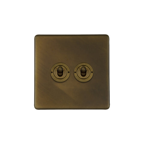 Screwless Vintage Brass 2 Gang Intermediate & 2 Way Toggle Light Switch - SE Home