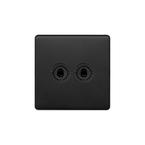 Screwless Matt Black 2 Gang Retractive Toggle Light Switch - SE Home
