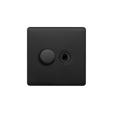 Screwless Matt Black 2 Gang Dimmer and Toggle Light Switch Combo