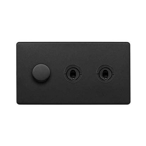 Screwless Matt Black 3 Gang Switch with 1 Dimmer - SE Home