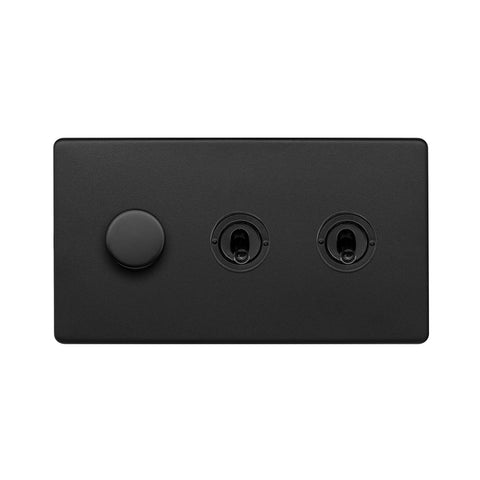 Screwless Matt Black 3 Gang Switch with 1 Dimmer