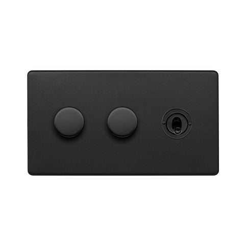 Screwless Matt Black 3 Gang Switch with 2 Dimmers - SE Home