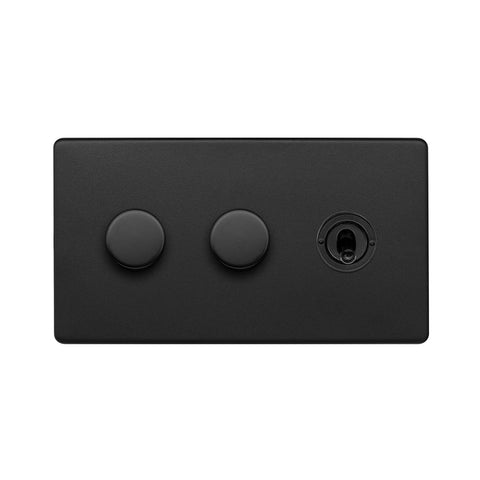 Screwless Matt Black 3 Gang Switch with 2 Dimmers