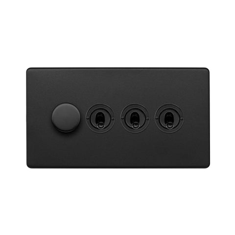 Screwless Matt Black 4 Gang Switch with 1 Dimmer