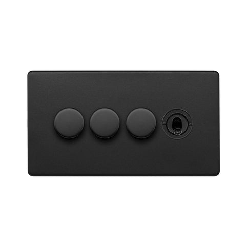 Screwless Matt Black 4 Gang Switch with 3 Dimmers - SE Home
