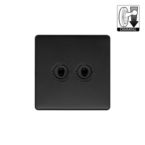 Screwless Matt Black 2 Gang Dimming Toggle Light Switch - SE Home