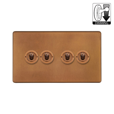 Screwless Antique Copper 4 Gang Dimming Toggle Light Switch - SE Home