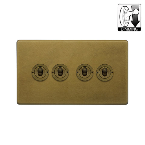 Screwless Old Brass 4 Gang Dimming Toggle Light Switch - SE Home