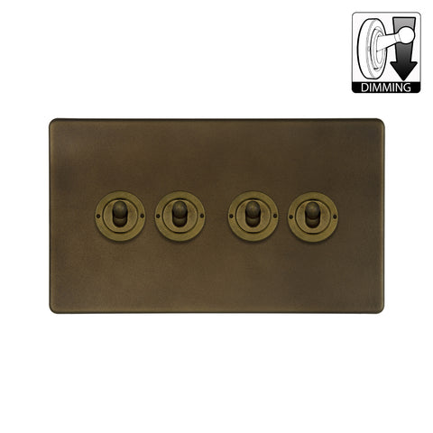 Screwless Vintage Brass 4 Gang Dimming Toggle Light Switch - SE Home