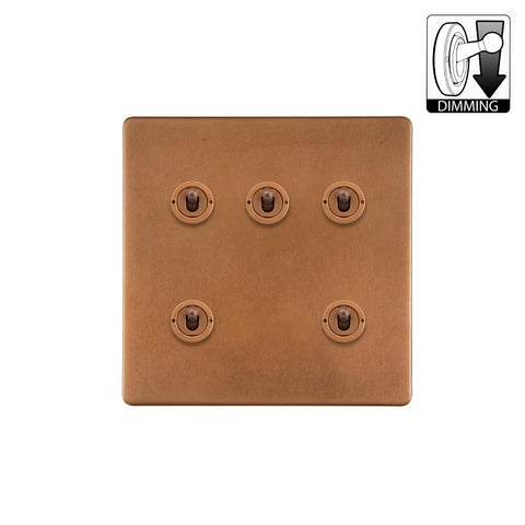 Screwless Antique Copper 5 Gang Dimming Toggle Light Switch