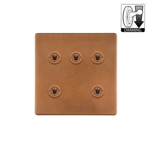 Screwless Antique Copper 5 Gang Dimming Toggle Light Switch - SE Home