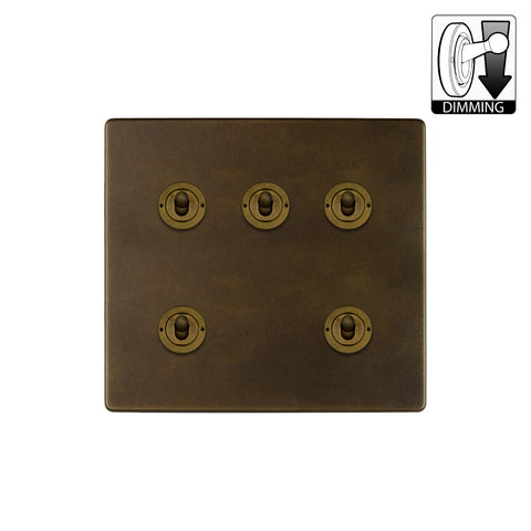 Screwless Vintage Brass 5 Gang Dimming Toggle Light Switch - SE Home
