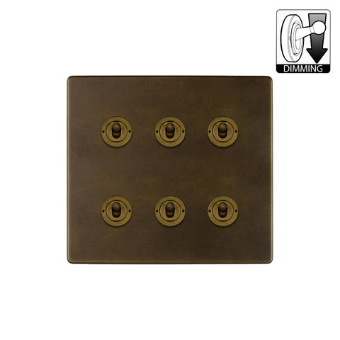 Screwless Vintage Brass 6 Gang Dimming Toggle Light Switch - SE Home
