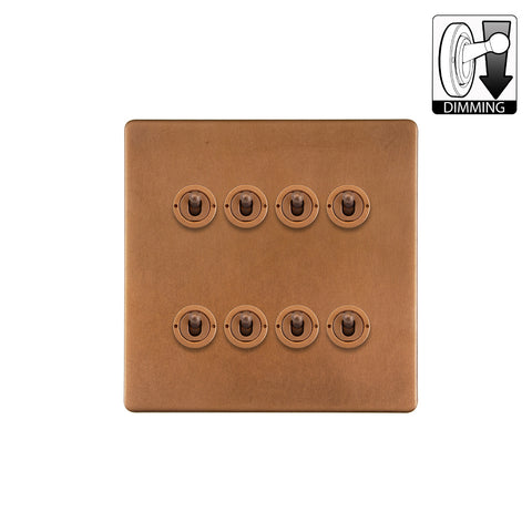 Screwless Antique Copper 8 Gang Dimming Toggle Light Switch - SE Home