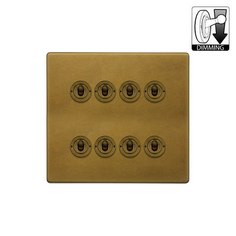 Screwless Old Brass 8 Gang Dimming Toggle Light Switch - SE Home