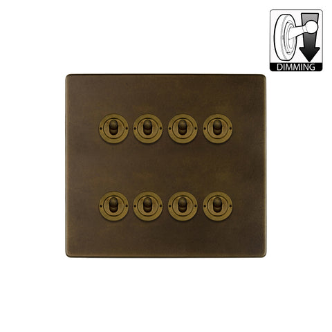 Screwless Vintage Brass 8 Gang Dimming Toggle Light Switch - SE Home