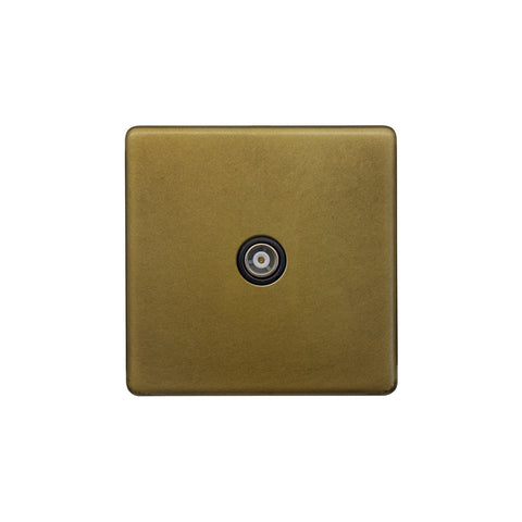 Screwless Old Brass 1 Gang Co Axial TV Aerial and Satelite Socket - SE Home