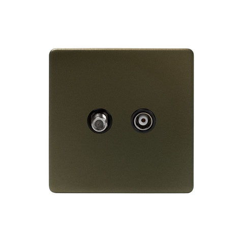 Screwless Bronze and Brushed Brass - Black Trim Screwless Fusion Bronze & Brushed Brass TV& Satellite Socket