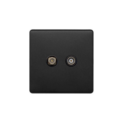 Screwless Matt Black TV& Satellite Socket 