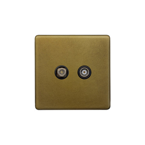 Screwless Old Brass TV And Satellite Socket - SE Home