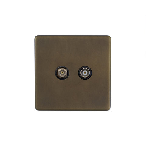 Screwless Vintage Brass TV And Satellite Socket